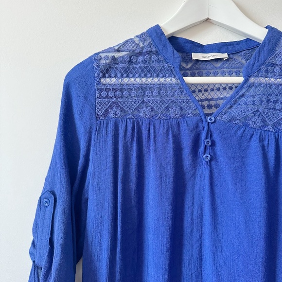 ⛱️ 2/20$  Mandee blue azul long shirt . 3/4 sleeves 100% coton - Picture 1 of 8